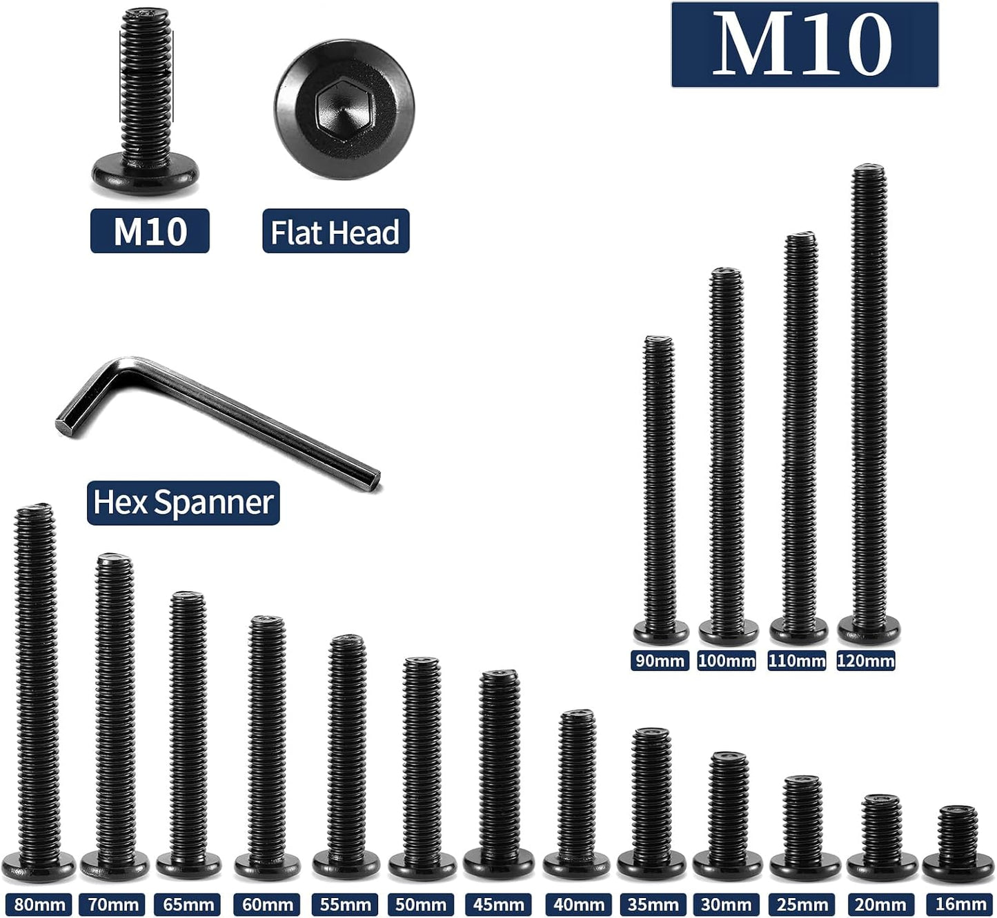 10 Pzas tornillos M10 acero inox 304 18-8 enchufe hex