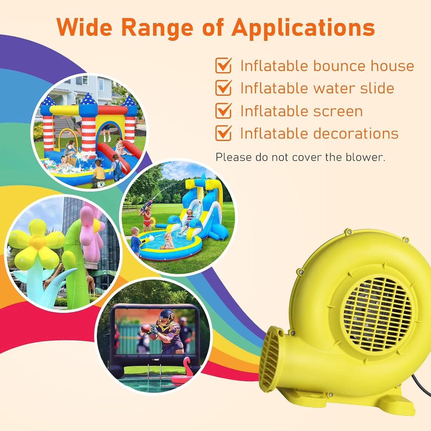 Soplador aire 380W para inflables rebote toboganes