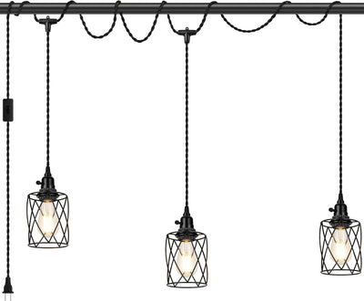 Lámpara colgante 3 luces 19ft cuerda negra pantalla