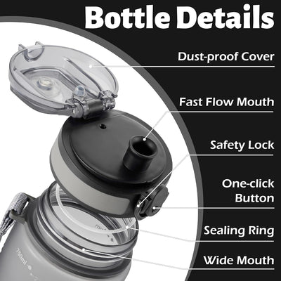 Botella agua 25oz sin BPA tritán con correa gris