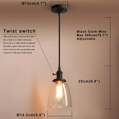 Iluminación colgante cristal estilo vintage negro sala