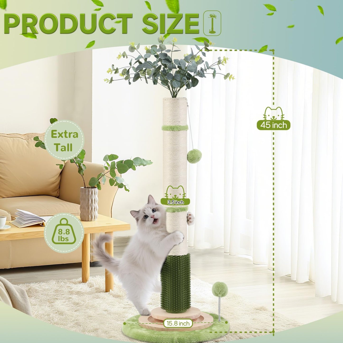 Poste rascador gatos 45pulg sisal con juguetes