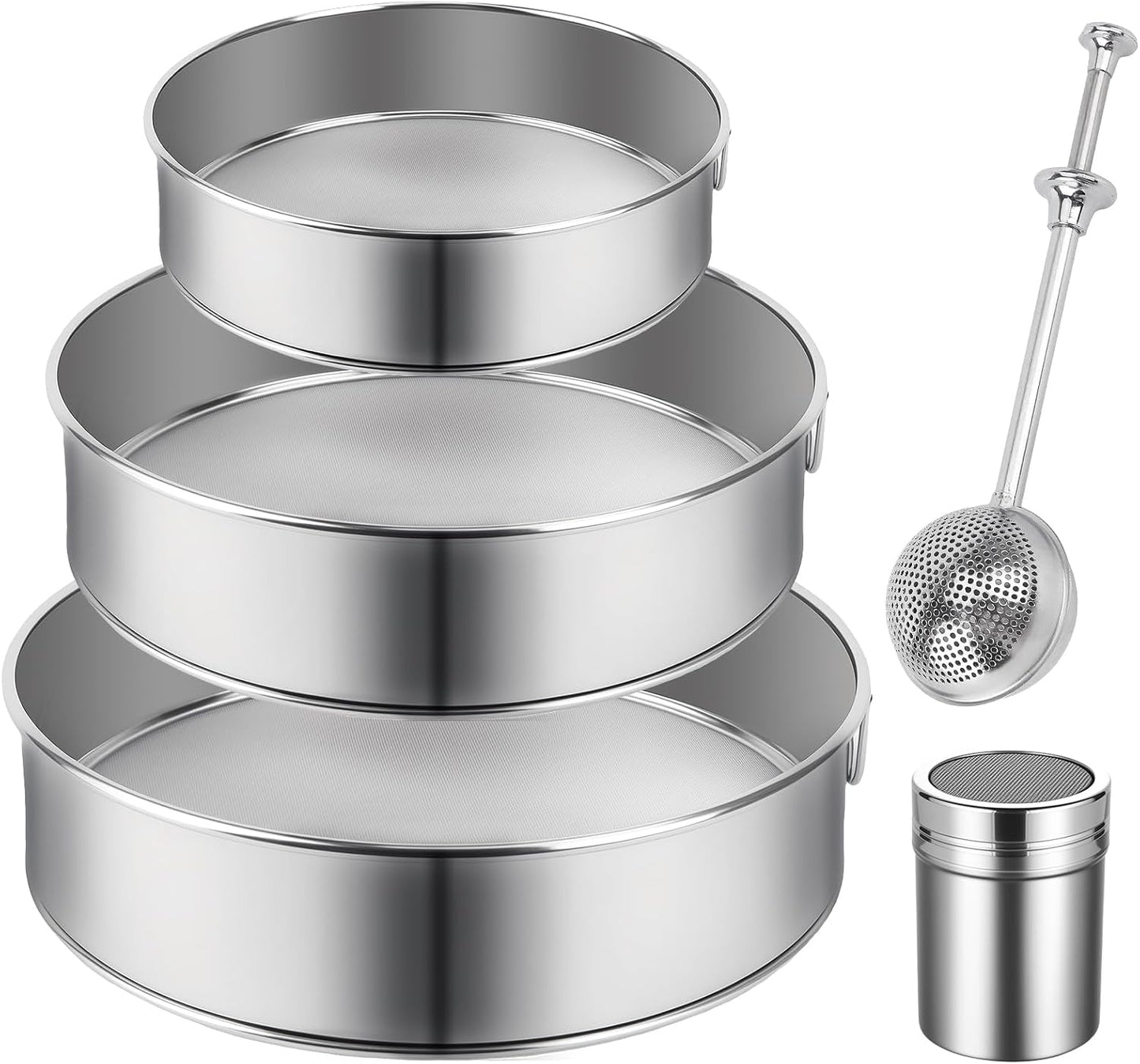 3 Tamices Acero Inox Malla 60 con Agitador Harina