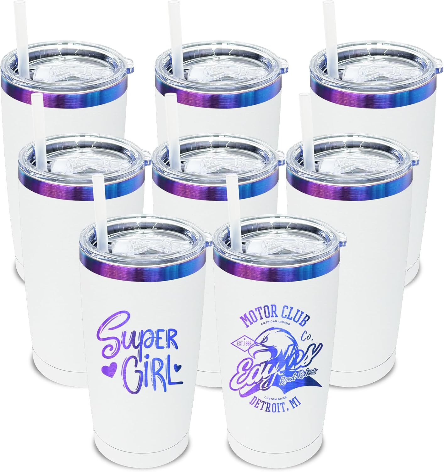 Vaso acero inox 20oz con tapa y pajita térmico doble pared