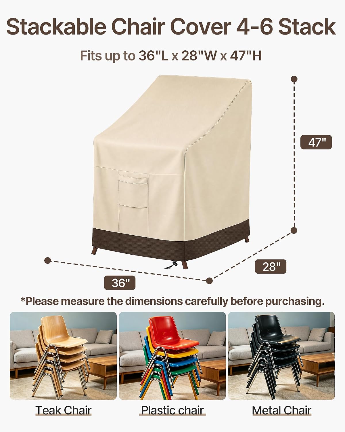 Funda silla patio impermeable 36pulg adapta 4-6 sillas