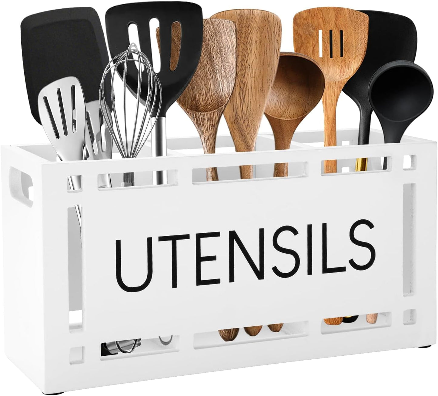Soporte utensilios cocina madera 3 compartimentos
