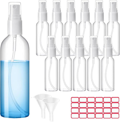 Set 12 botellas plástico vacías 2oz con embudos y etiquetas