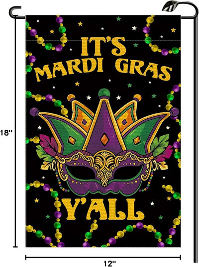 Bandera jardín doble cara 12x18pulg It's Mardi Gras