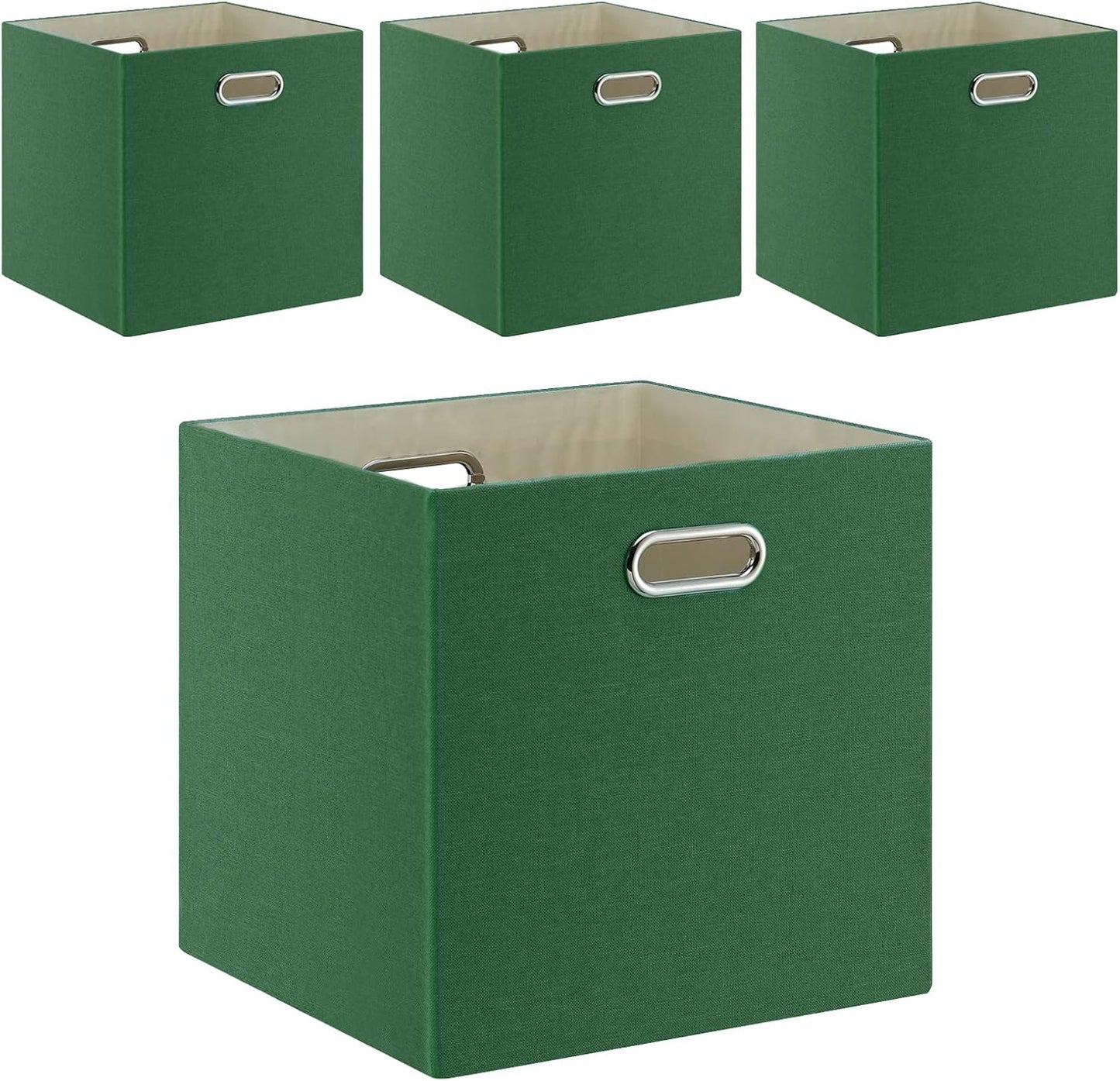 Cajas organiz. tela verde 13x13" asas plegables set 4