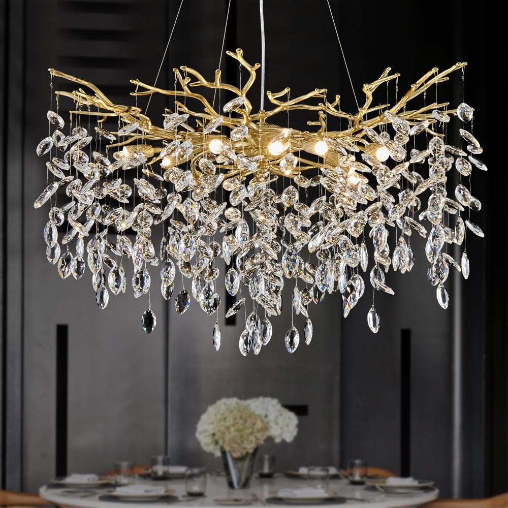Lámpara de araña cristal dorada 31.5pulg cocina
