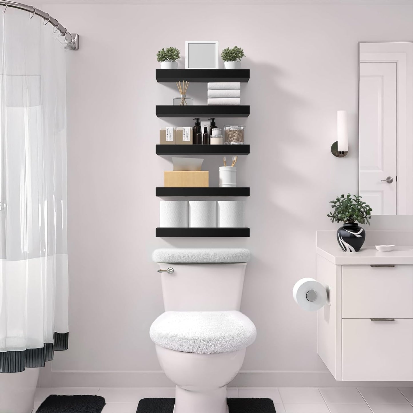 Estantes flotantes negros 16pulg para baño cocina dormitorio