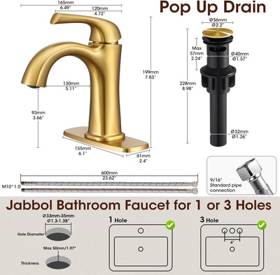 Grifo baño oro cepillado un solo orificio manguera
