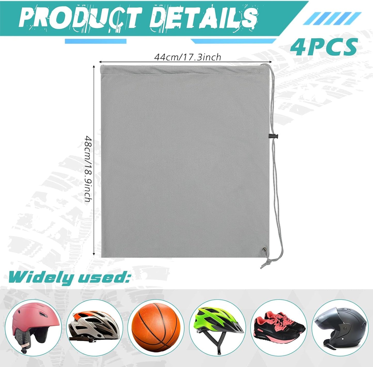 4 Bolsas Casco Motocicleta Microfibra Capucha Cierre Gris