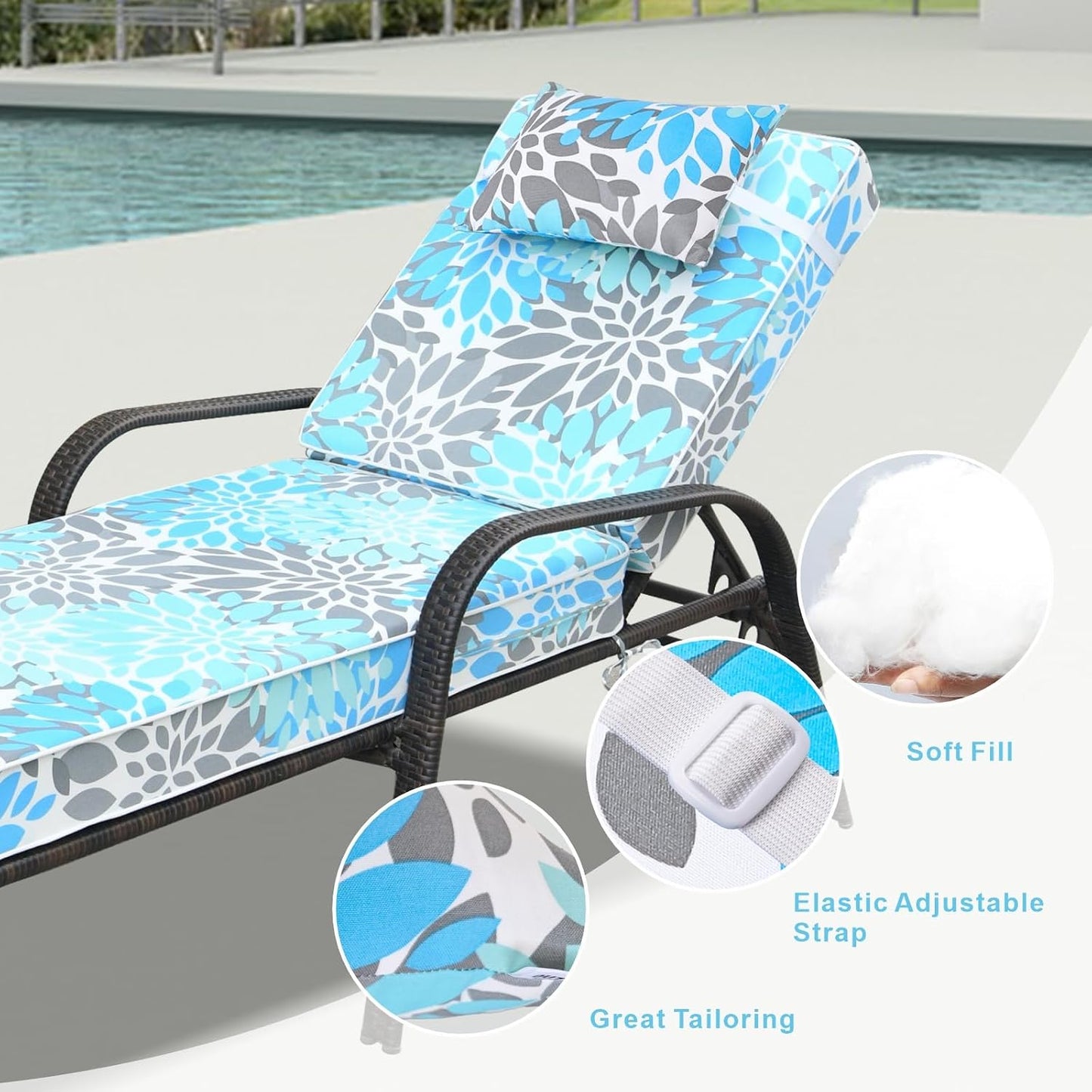 Set 4 almohadas tumbona 10x16" con correas