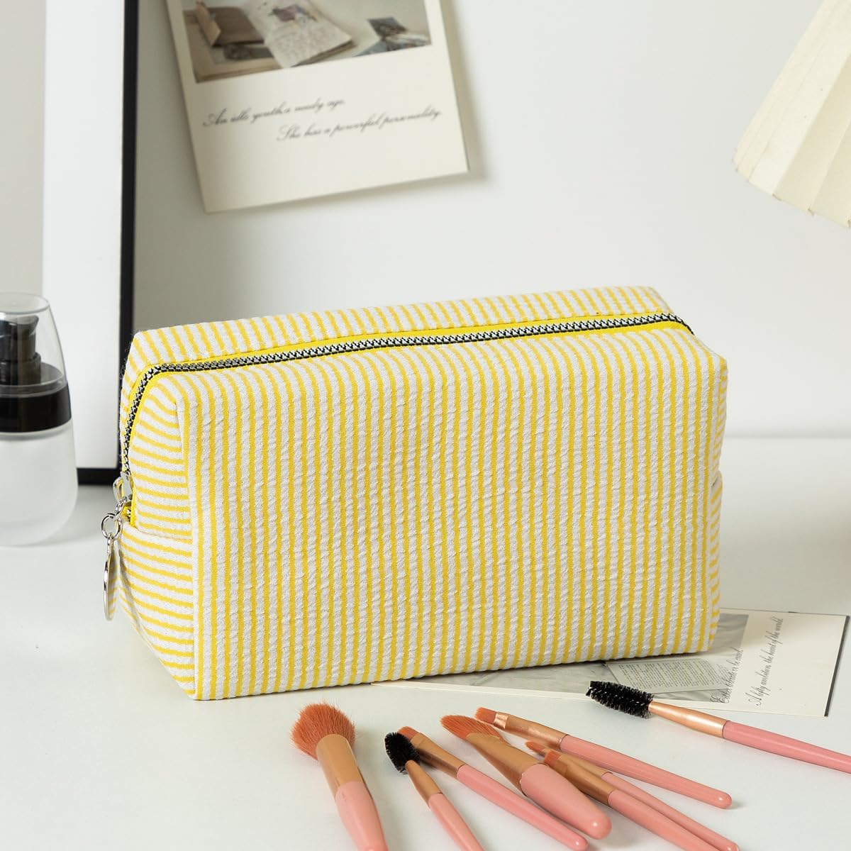 Bolsa maquillaje viaje lona con cremallera amarillo