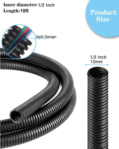 Tubo dividido alambre 1/2" protector cable 10ft automotriz