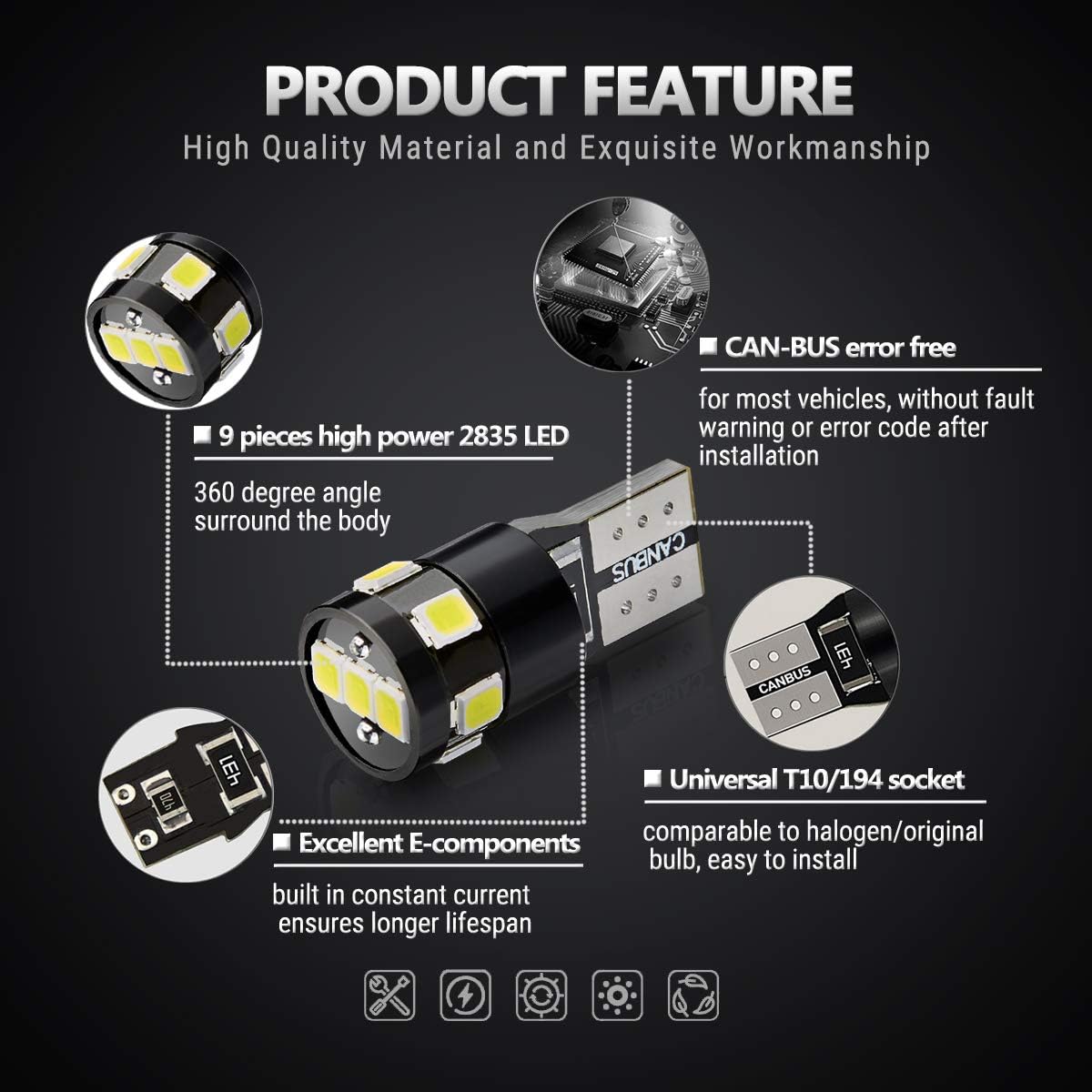 Bombillas LED T10 xenón blanco 6000K para interior coche