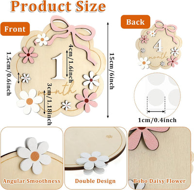 Tarjetas hitos bebé flor madera 11 números