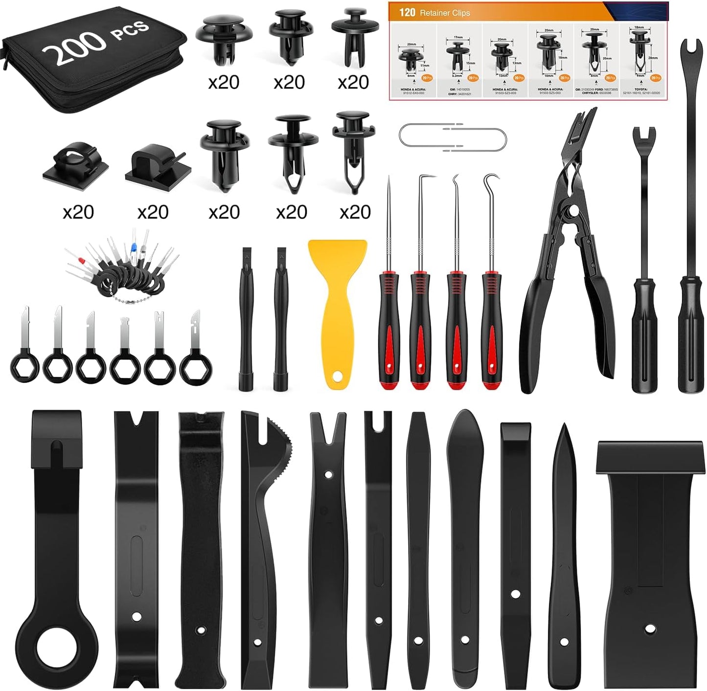Set 200 Pzas herramienta retiro molduras clips parachoques