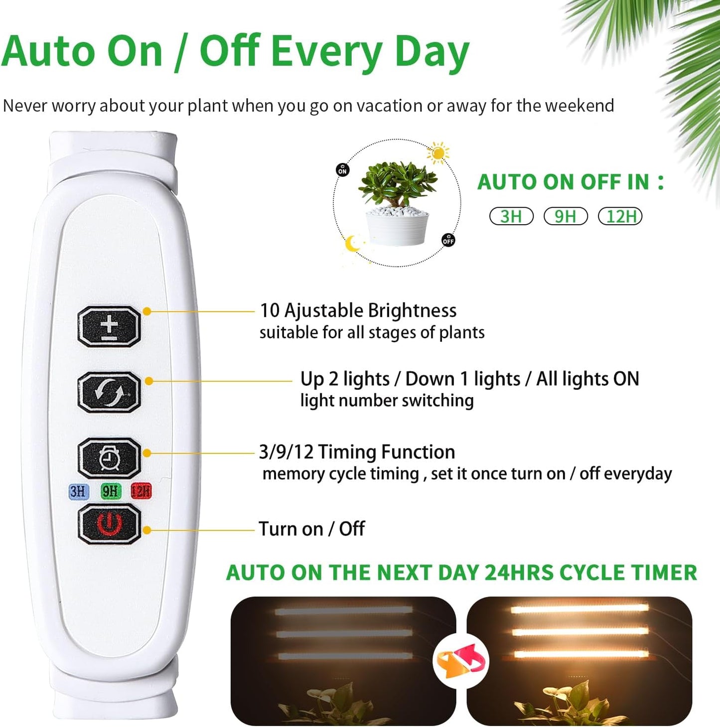 Tiras luz LED cultivo plantas 3500K 144 LEDs temporizador 10