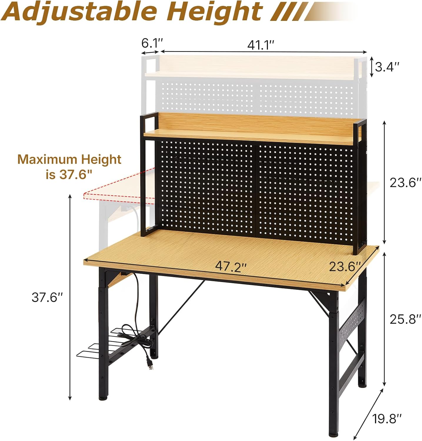 Banco trabajo ajustable 48pulg madera resistente 2000lb