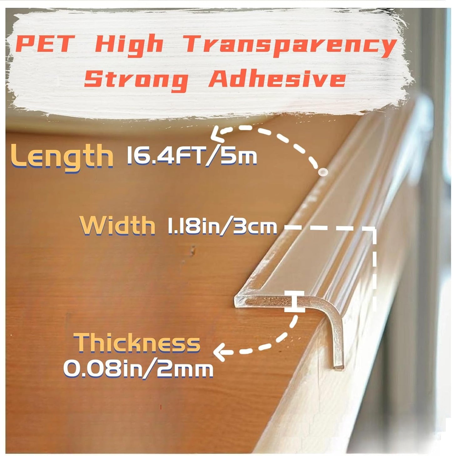Protector borde transparente 1.2pulg x 16.4pies autoadhesivo
