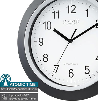 Reloj pared analógico atómico 12pulg color negro