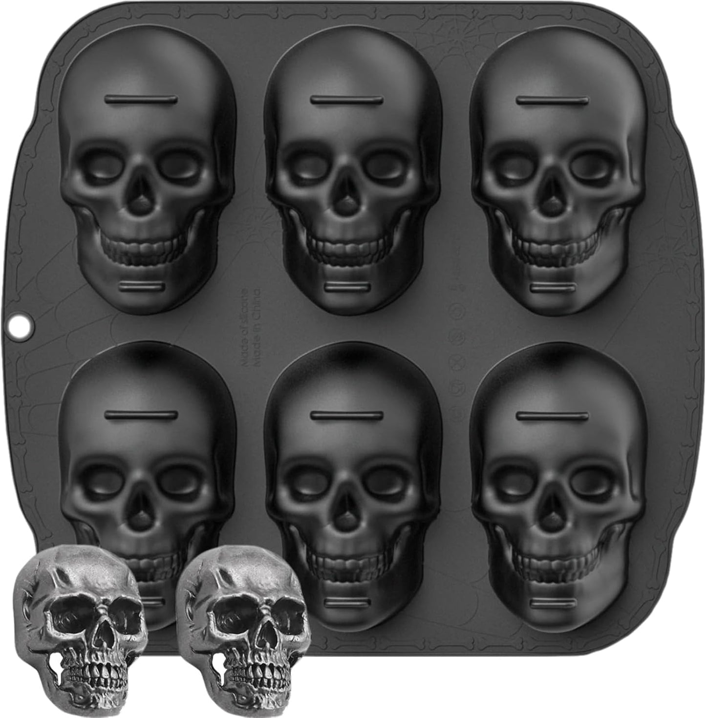 Molde 6 cavidades silicona calavera halloween con imanes nevera