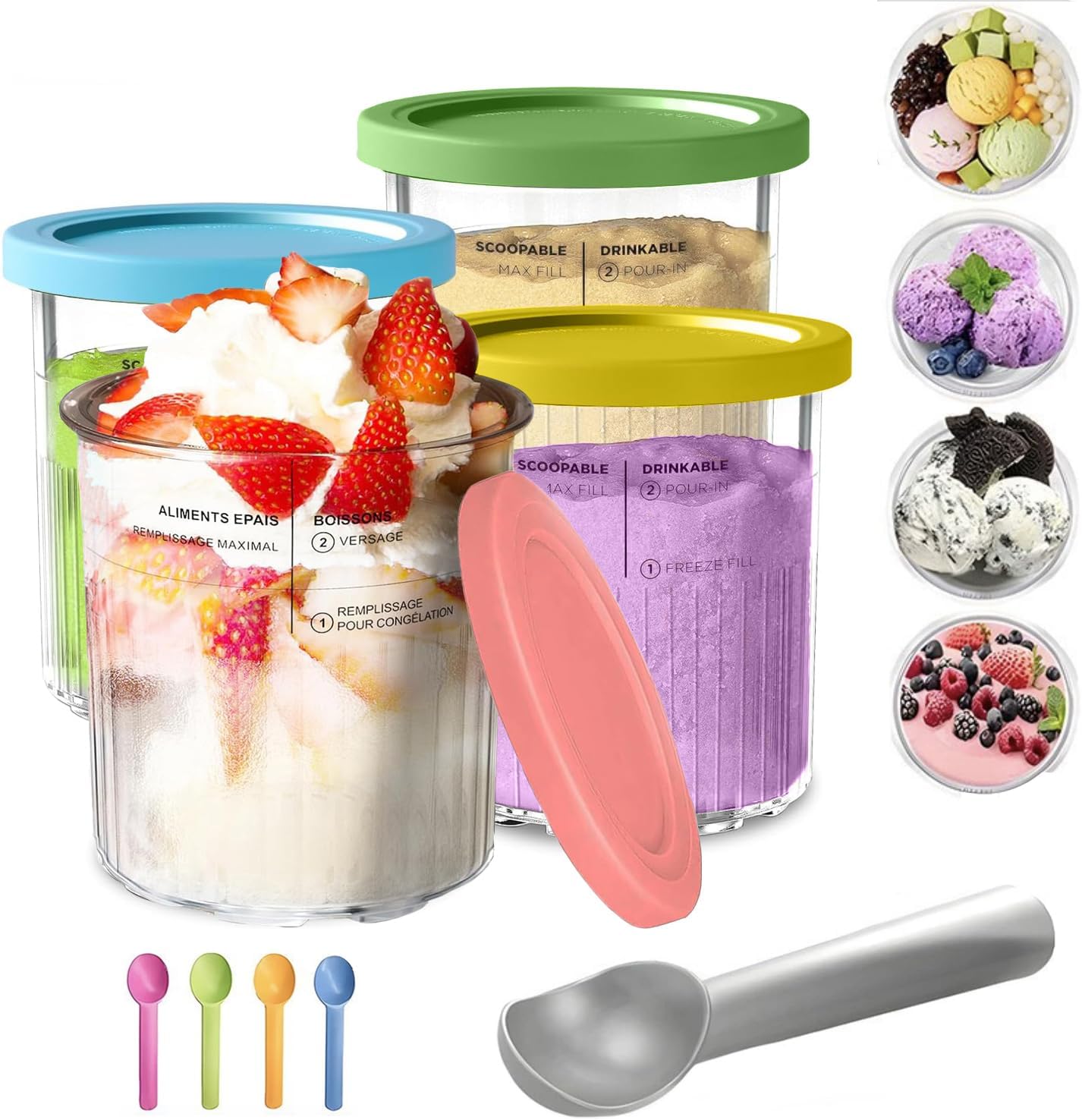 Set 4 Recipientes Helado 24oz Comp NC500