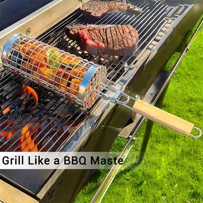 Cesta parrilla giratoria acero inox 304 para vegetales y kebab