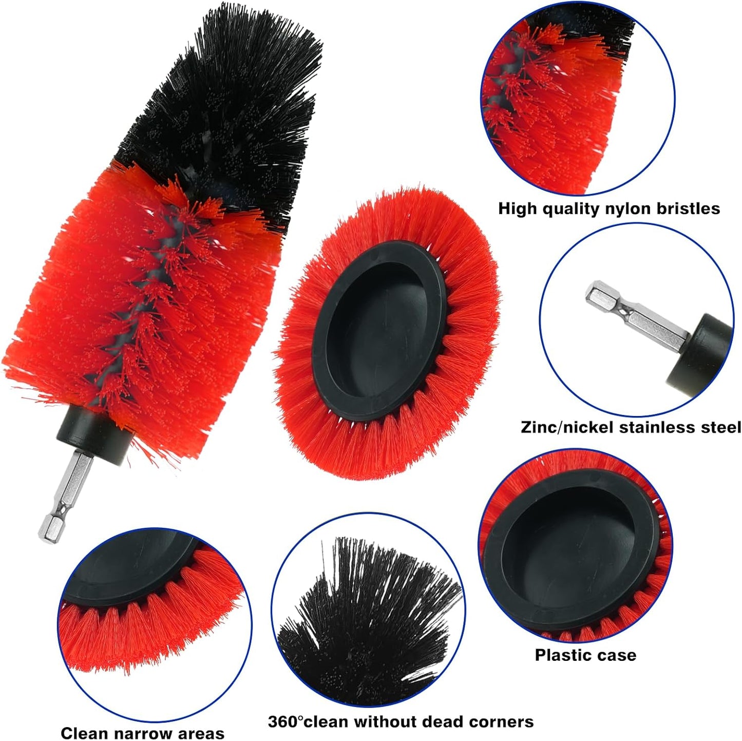 Set 8 Cepillos Taladro Multiusos para Auto Baño Cocina Rojo