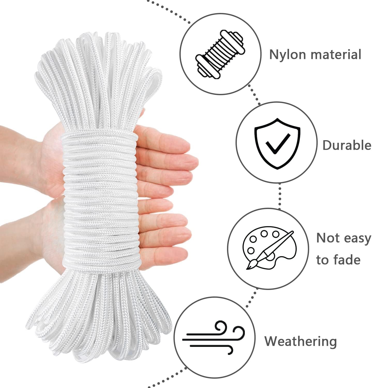 Cuerda halyard 100ft con 4 ganchos zinc para bandera