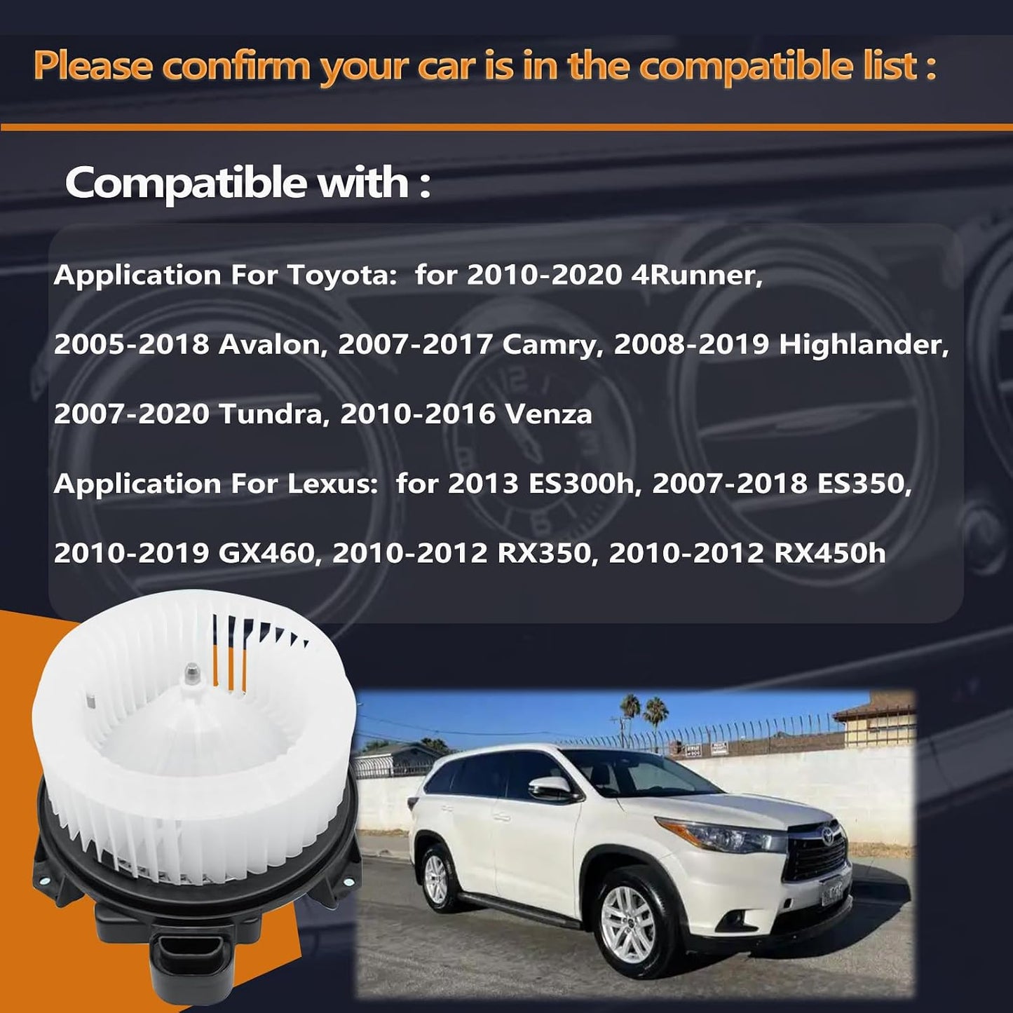 Motor soplador HVAC comp Tundra Camry 4Runner 07-19
