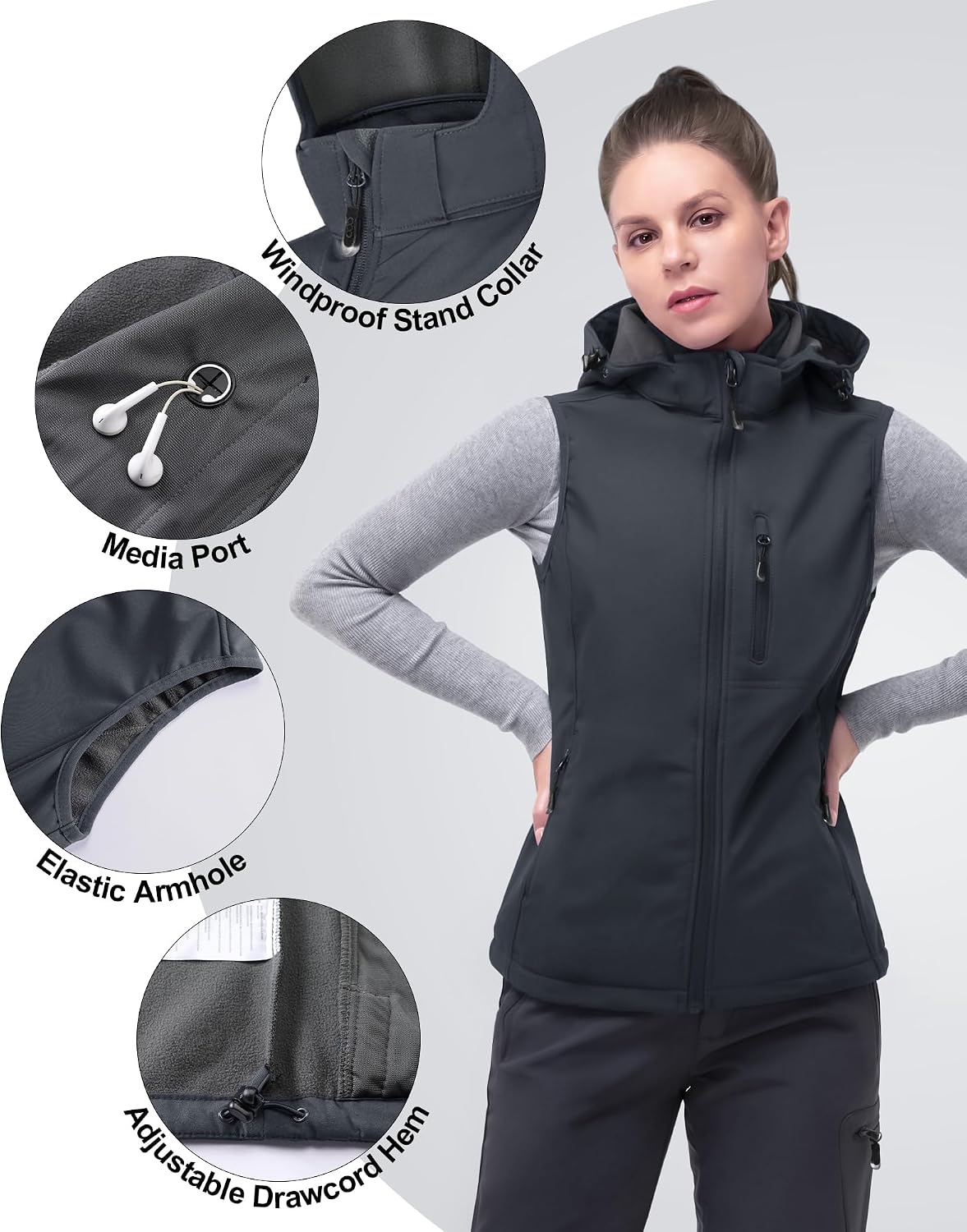 Chaleco ligero con capucha forro polar mujer
