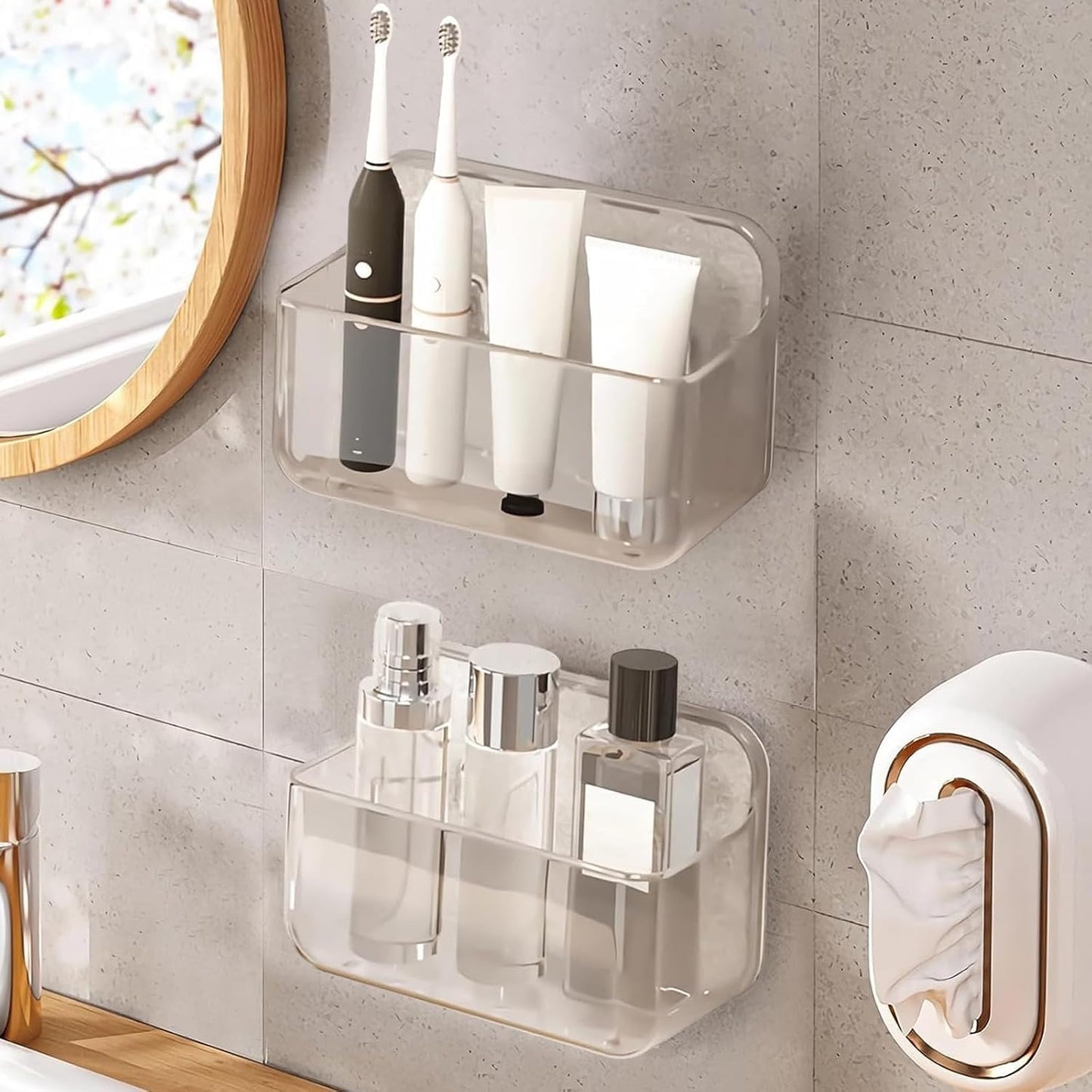 Organiz. pared acrílico 2 pzas autoadhesivo baño