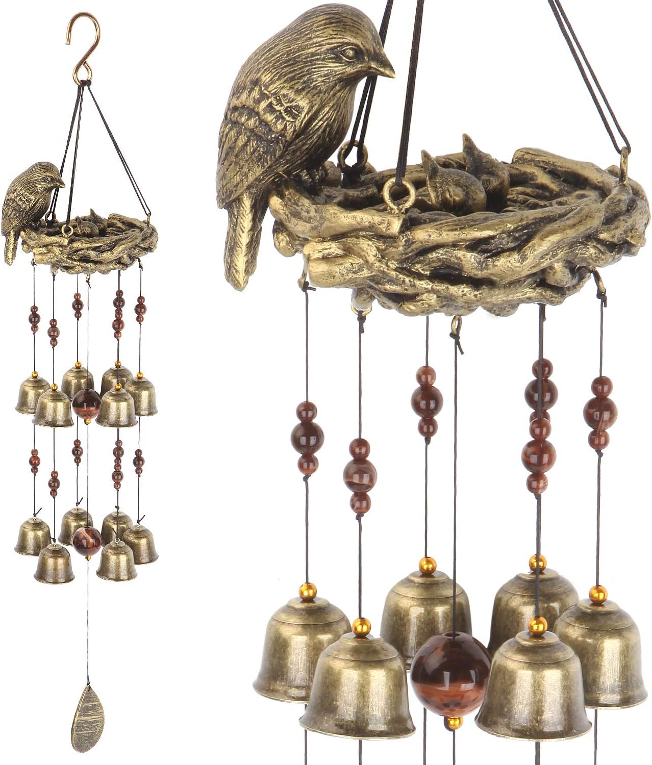 Campanas de viento nido de pájaros bronce para jardín
