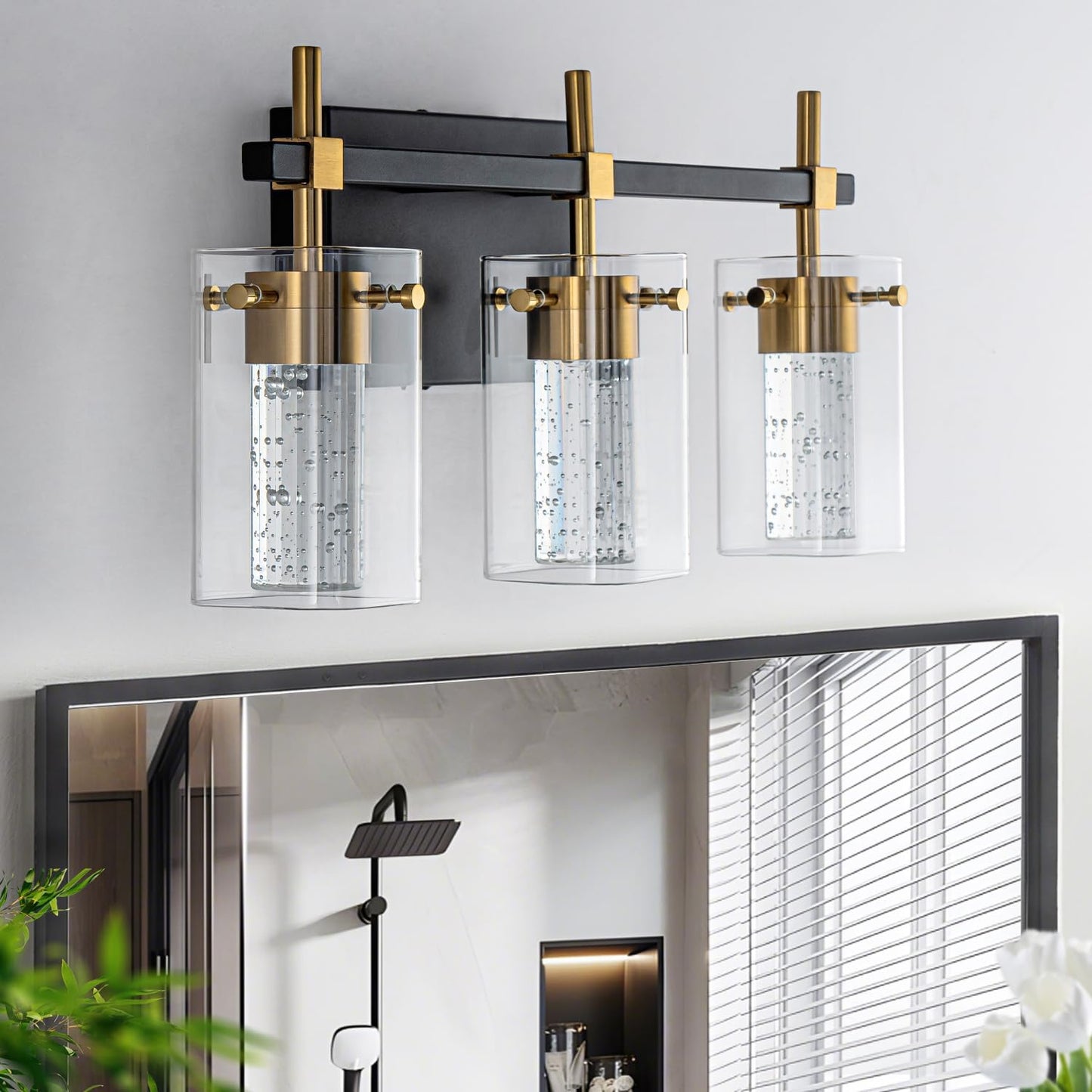 Luz tocador 3 luces led regulable negra dorada