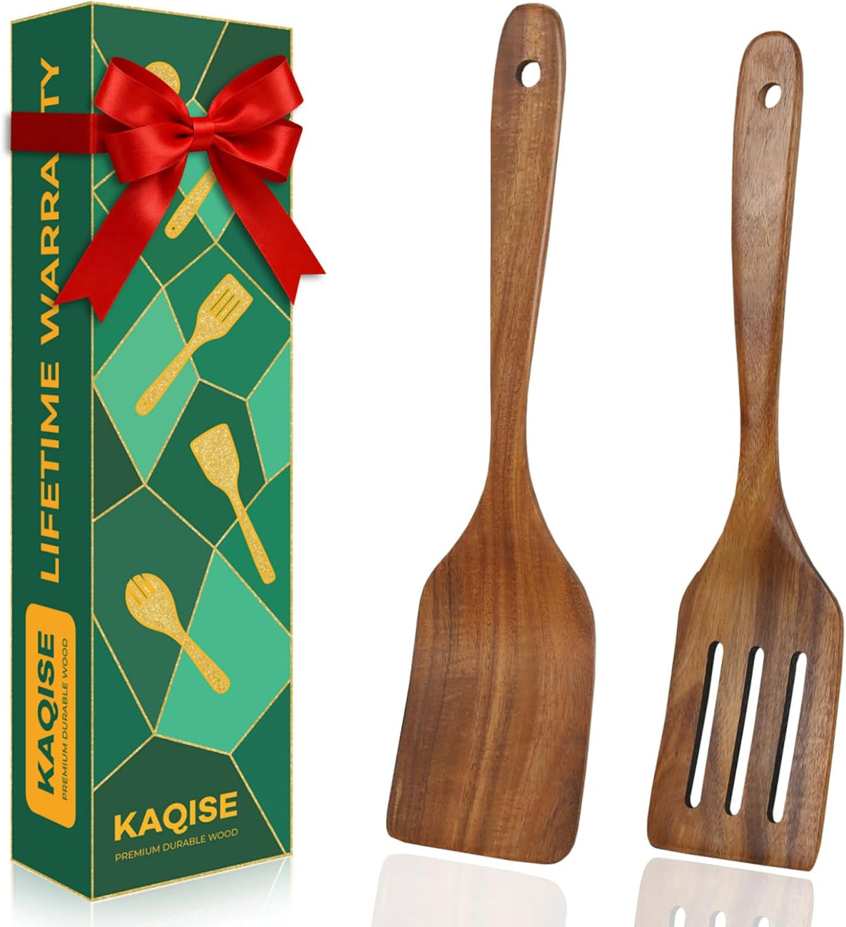 Set 2 Espátulas Madera Teca Cocina Utensilios Naturales