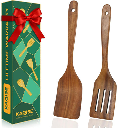Set 2 Espátulas Madera Teca Cocina Utensilios Naturales