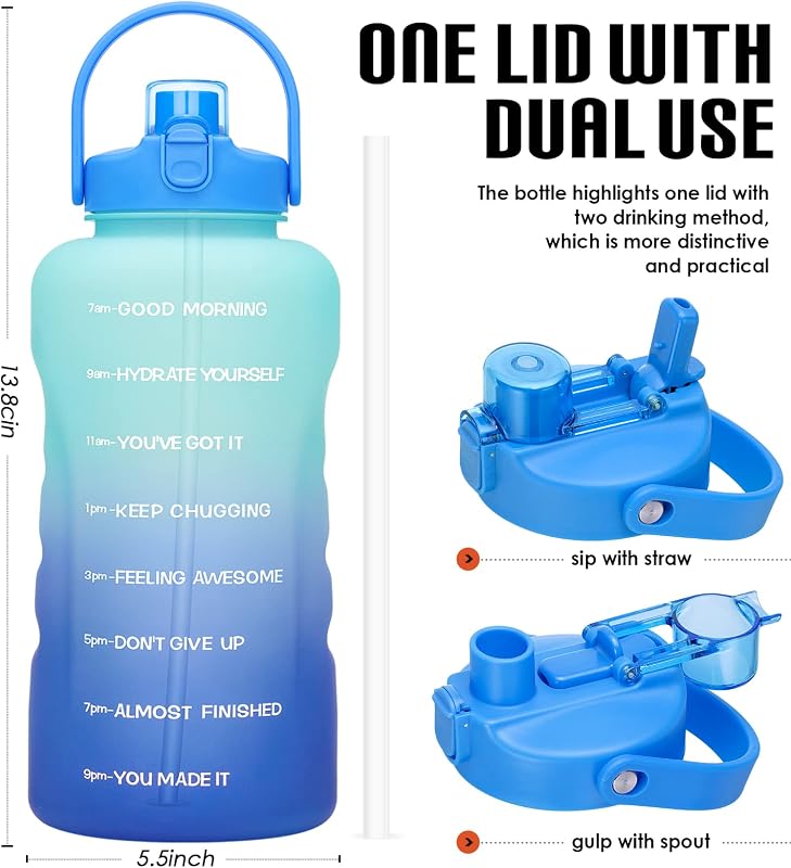 Botella agua 128oz sin BPA con popote tapa 2en1 deportiva