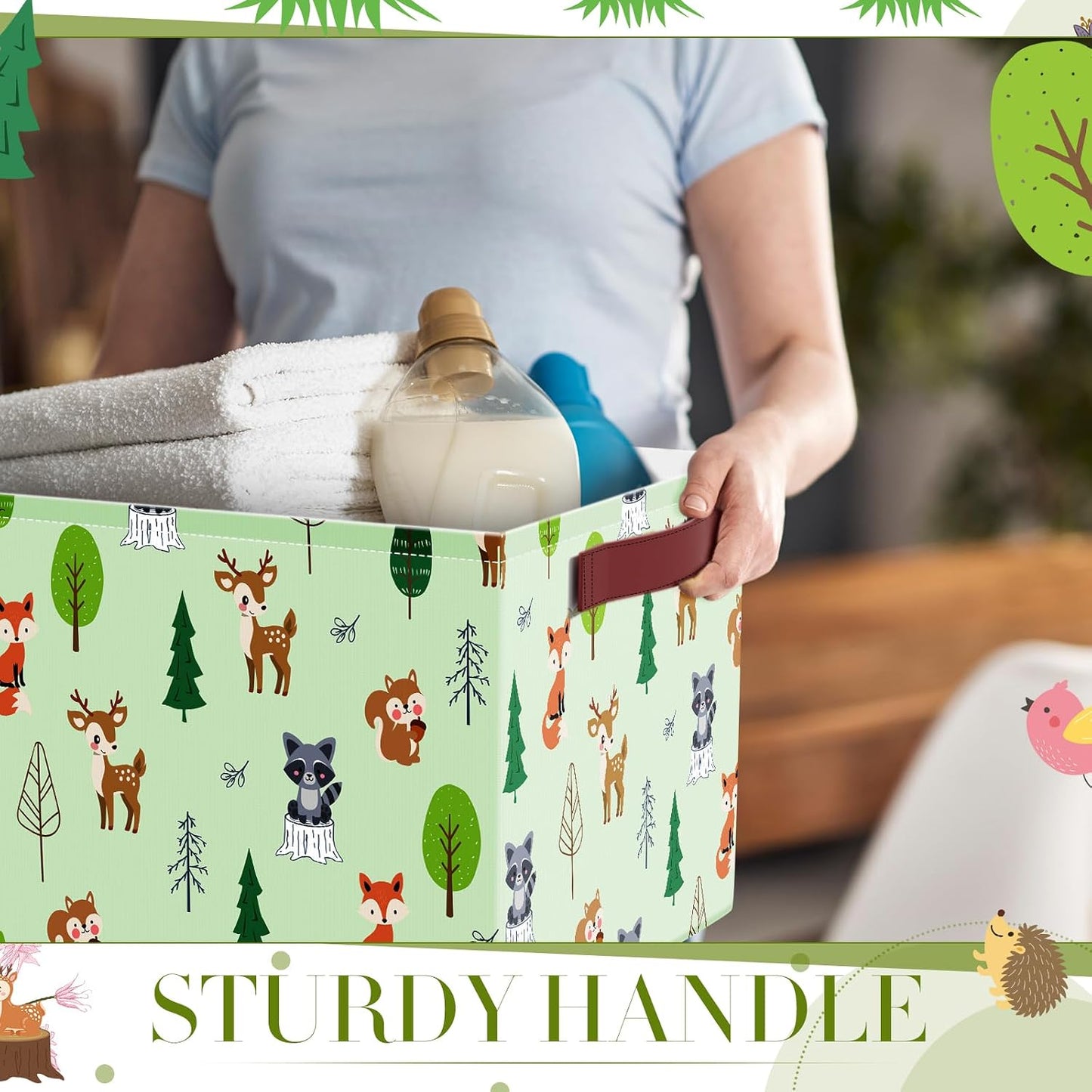 3 Pzas Cesta Almacenamiento Animales Bosque Plegable