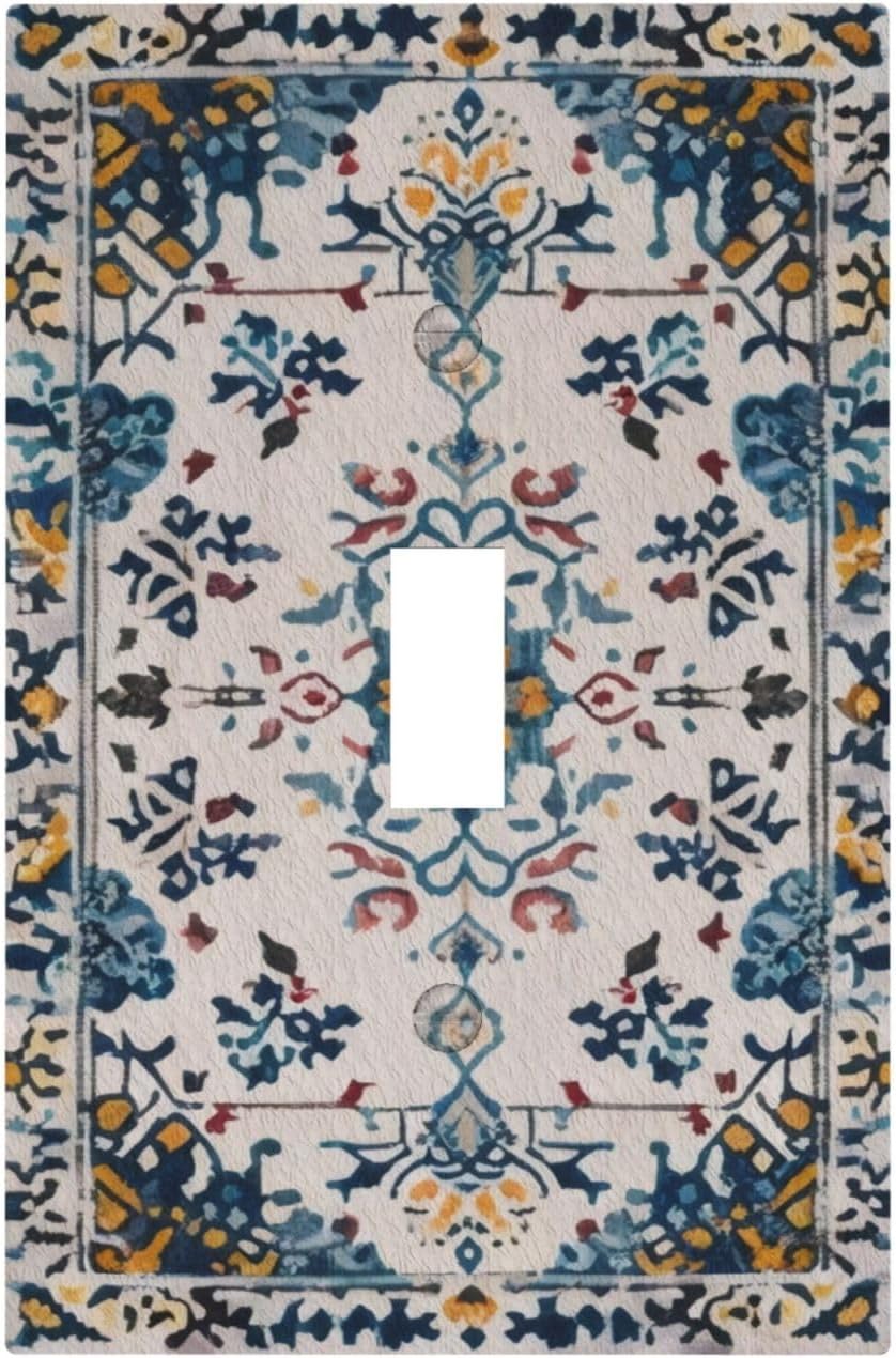 Placa interruptor vintage con flores azules y blancas 1 gang