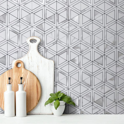 Hoja azulejos adhesivos mosaico mármol blanco triángulo