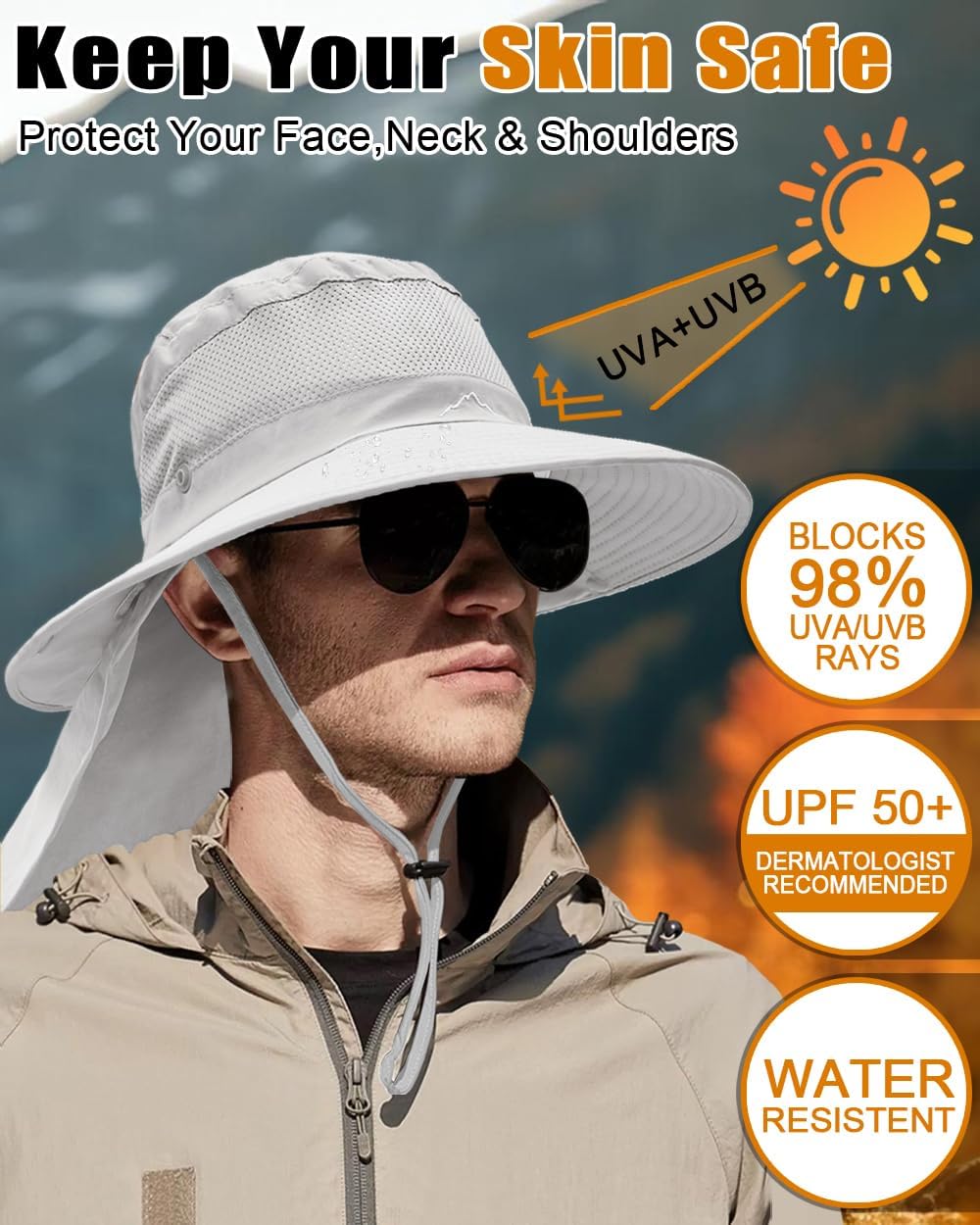 Sombrero ala ancha UPF 50 plegable malla verano