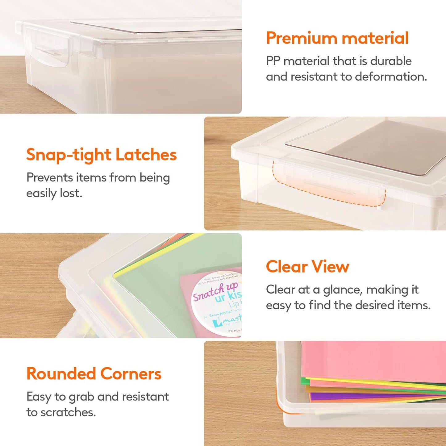 8 Cajas Plástico Multiusos con Tapas A4 Transparente