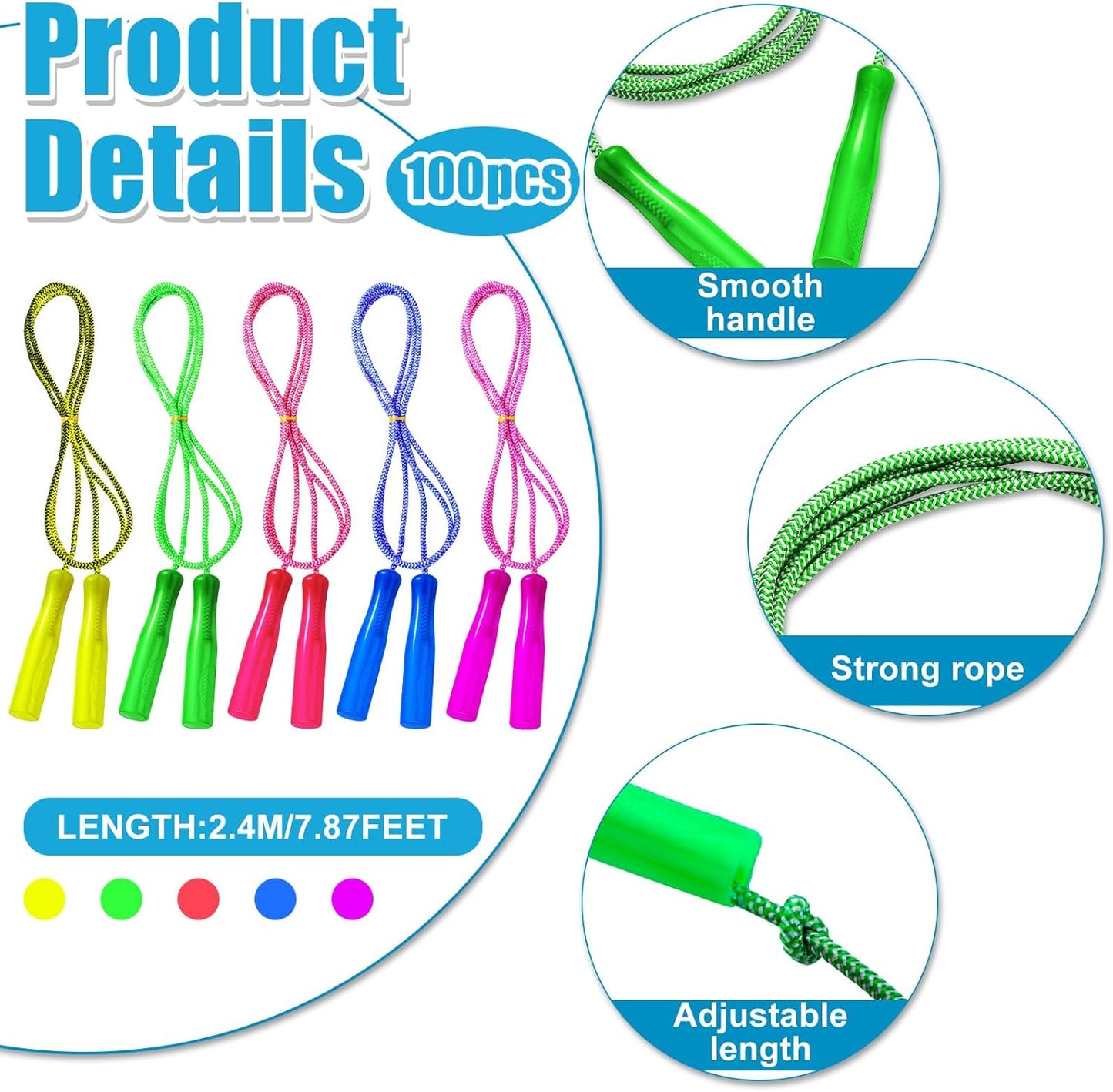 Cuerda saltar arcoíris ajustable 7.8ft 100uds