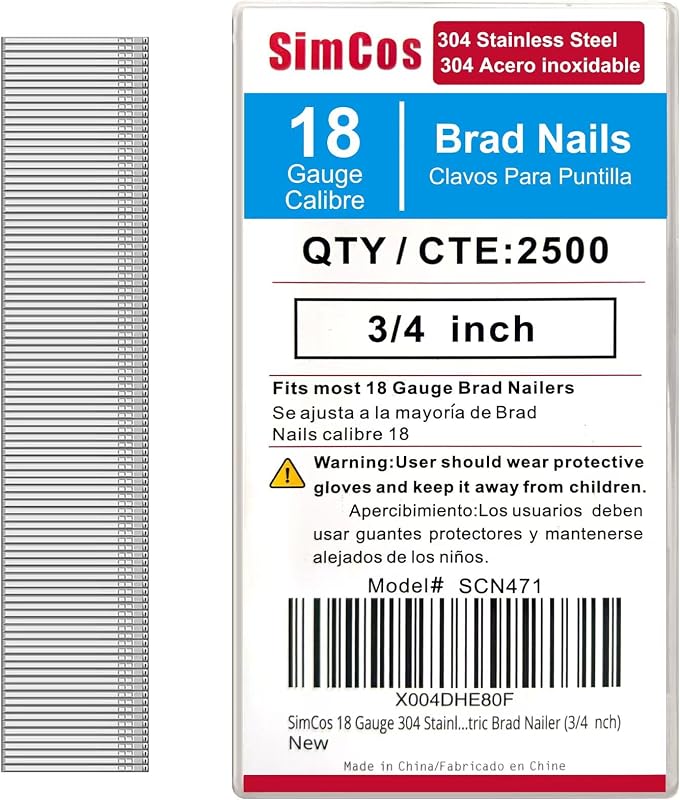 Clavos Brad acero inox 304 18 GA 3/4pulg para clavadora