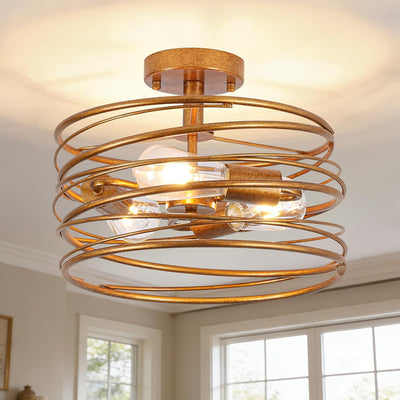 Lámpara colgante industrial de metal dorado 3 luces comedor