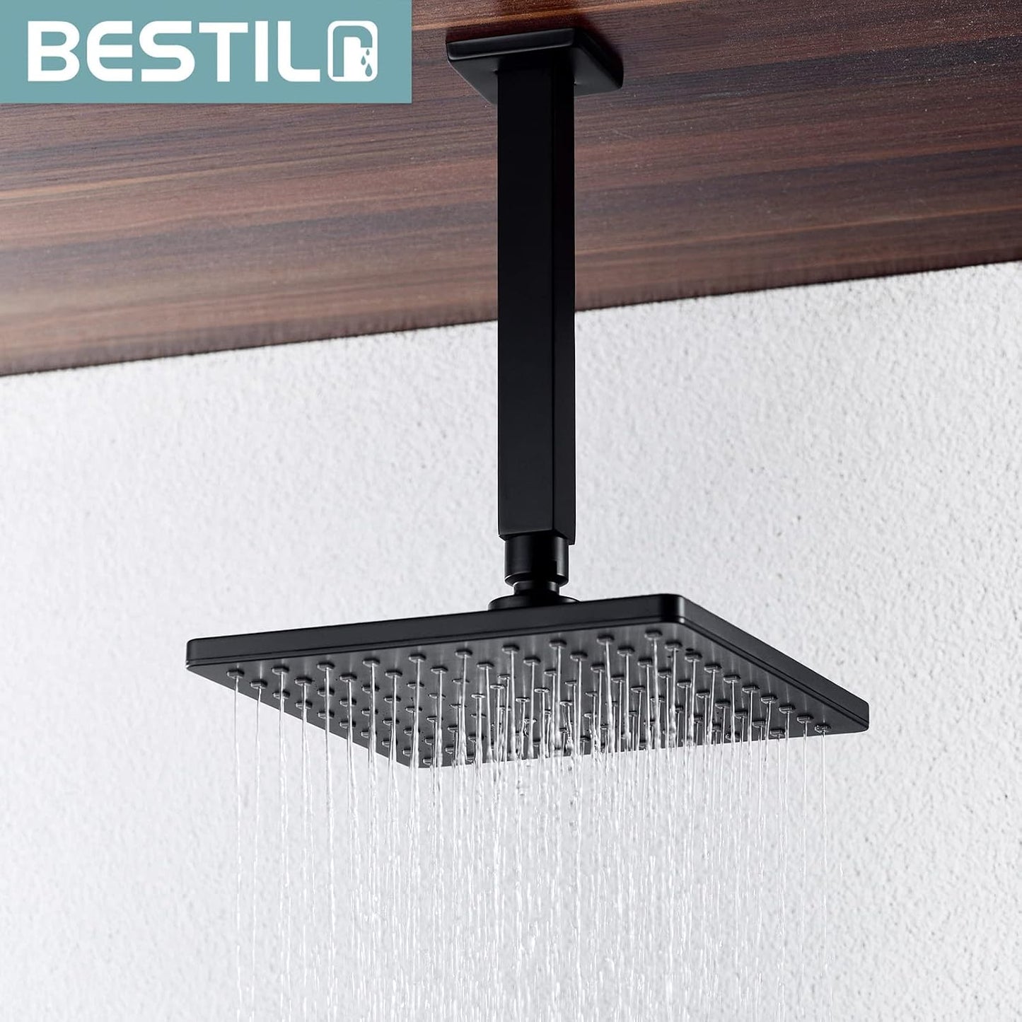 Brazo ducha techo negro mate 8pulg cuadrado lluvia