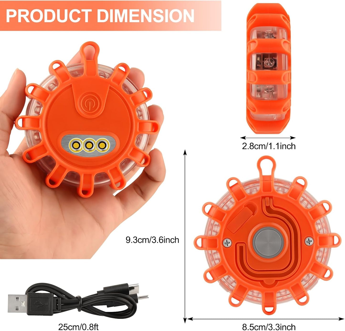 Balizas led recargables con base magnética para vehículos y botes